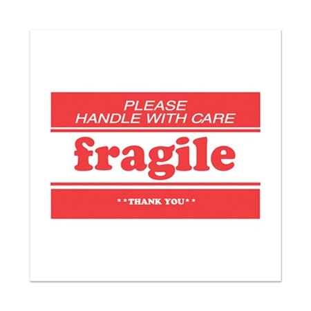 Decker Tape Products Pre-Printed Message Labels, Fragile-Please Handle With Care-Thank You, 2 X 3, White/red, 500/roll DL1271B